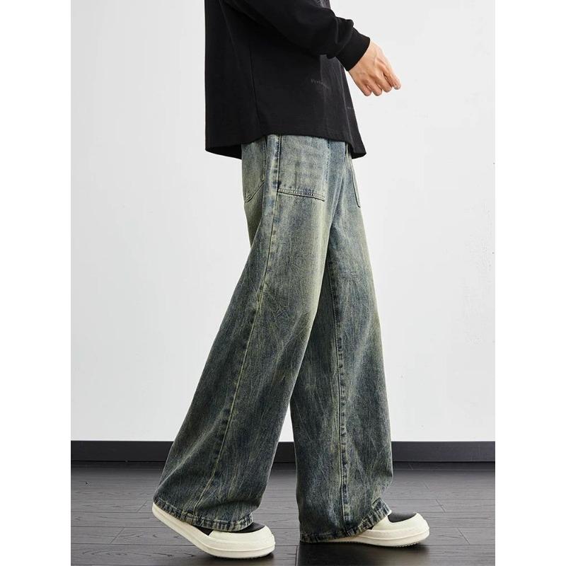 High Street American Pants Washed Jeans Men's Summer New Retro Loose Straight Leg Wide Leg Pants