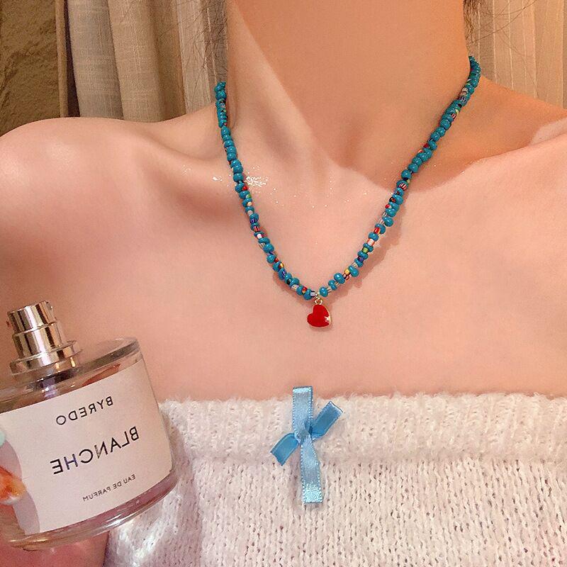 Dopamine Colorful Pebble Necklace: Women's Sweet Layered Clavicle Chain, Versatile Temperament Jewelry