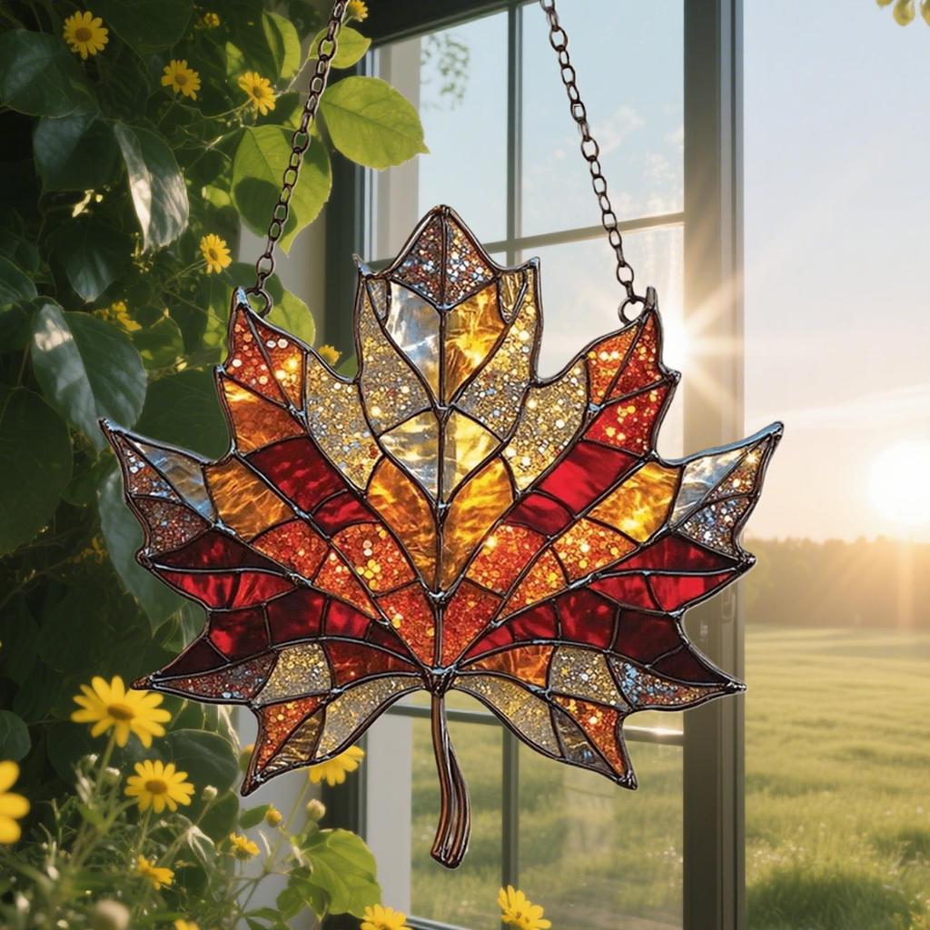 Light Catchers for Window 2D Autumn Maple Leaves Acrylic Pendant Sun Catcher Aesthetic Wall Crafts Pendant for Garden Bedroom