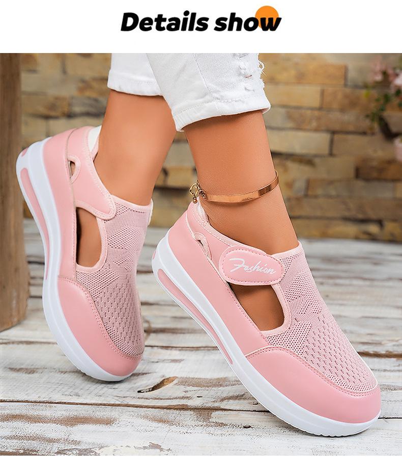 Women's Plus Size Casual Mesh Wedge Heel Shoes with Magic Tape