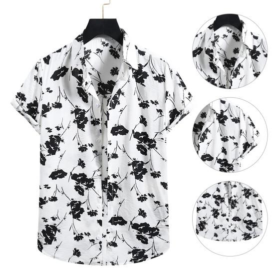 Men Shirt Contrast Color Soft Turn-down Collar Short Sleeve Summer Top for Vacation