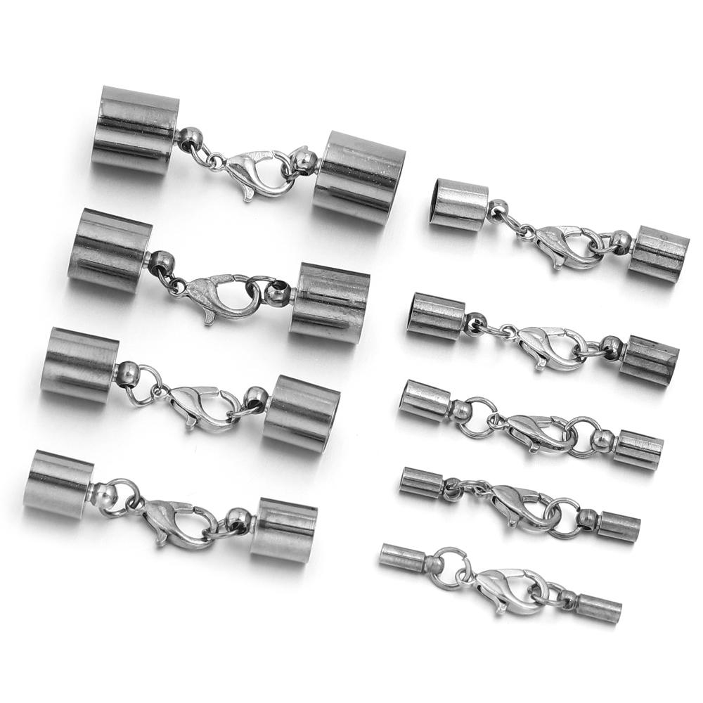 10Sets Leather Cord Bracelet Lobster Clasps Hooks 3 4 5 6 8 10mm Crimps End Tip Caps Connectors DIY Jewelry Making Accessories