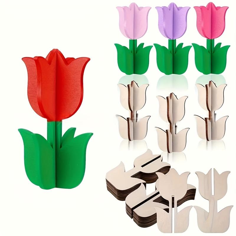 20pcs Wooden Tulip Shapes for DIY Crafts, 3D Paintable Flower Decorations, Light Beige Wood, Creative Crafting, Floral Decor