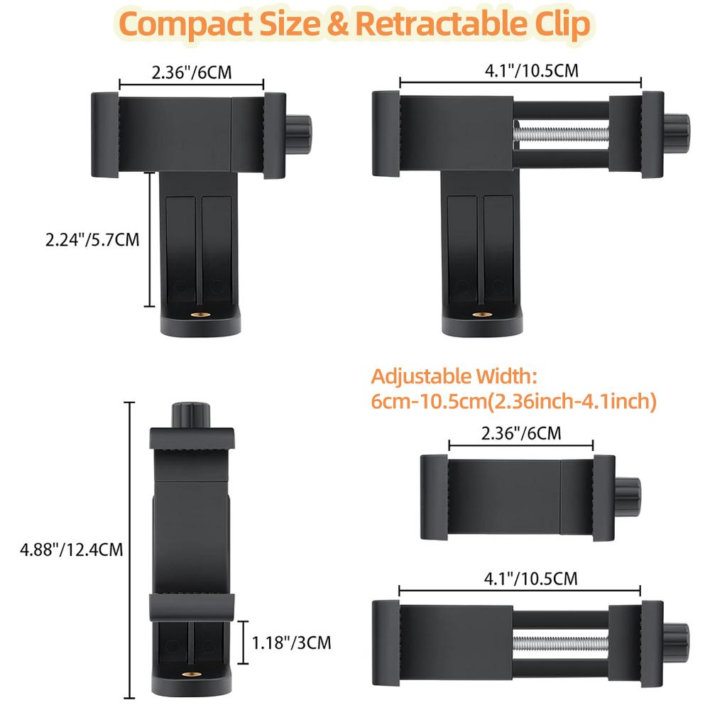Universal 360° Rotatable Phone Clip Holder, Adjustable Smartphone Mount with 1/4" Hole for Tripod Selfie Stick Live Stream Vlog