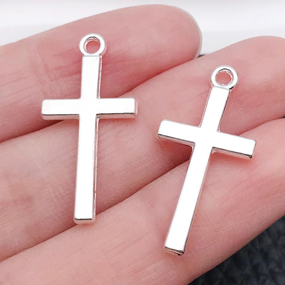 Cross-Border Hot Sale Bright Silver Cross Pendant Handmade DIY Keychain Necklace Alloy Jewelry Accessories Batch