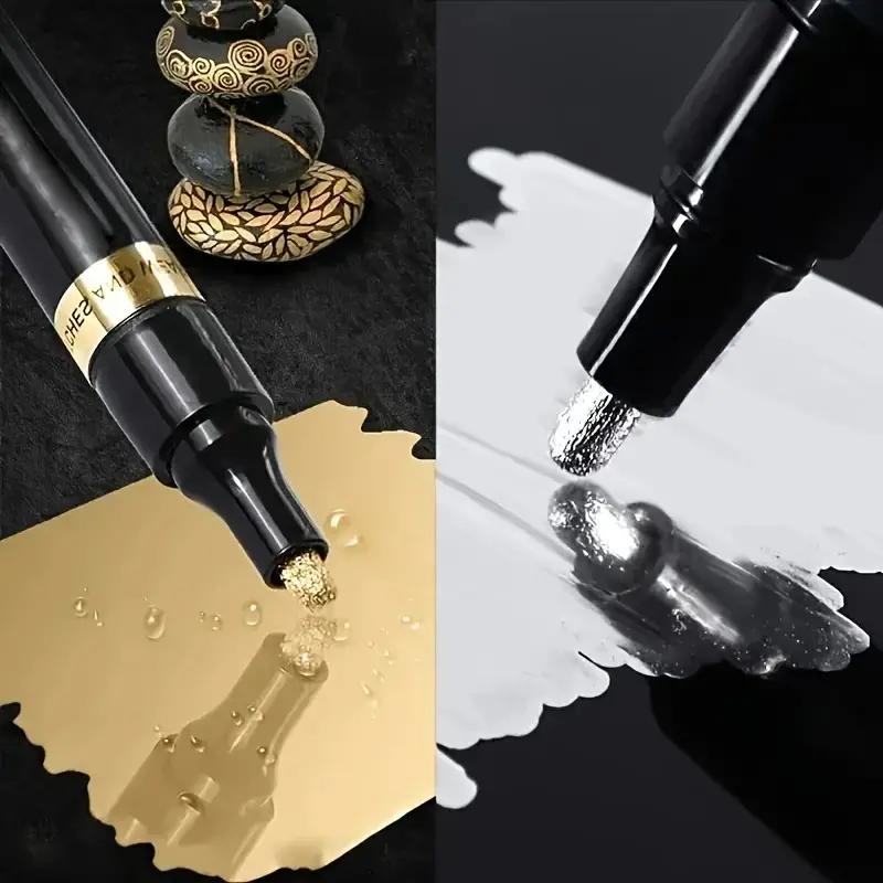 1/6pcs silver/golden Reflective Paint, Metal Marker Pen, DIY Liquid Signature Model, High Photoelectric Plating Pen
