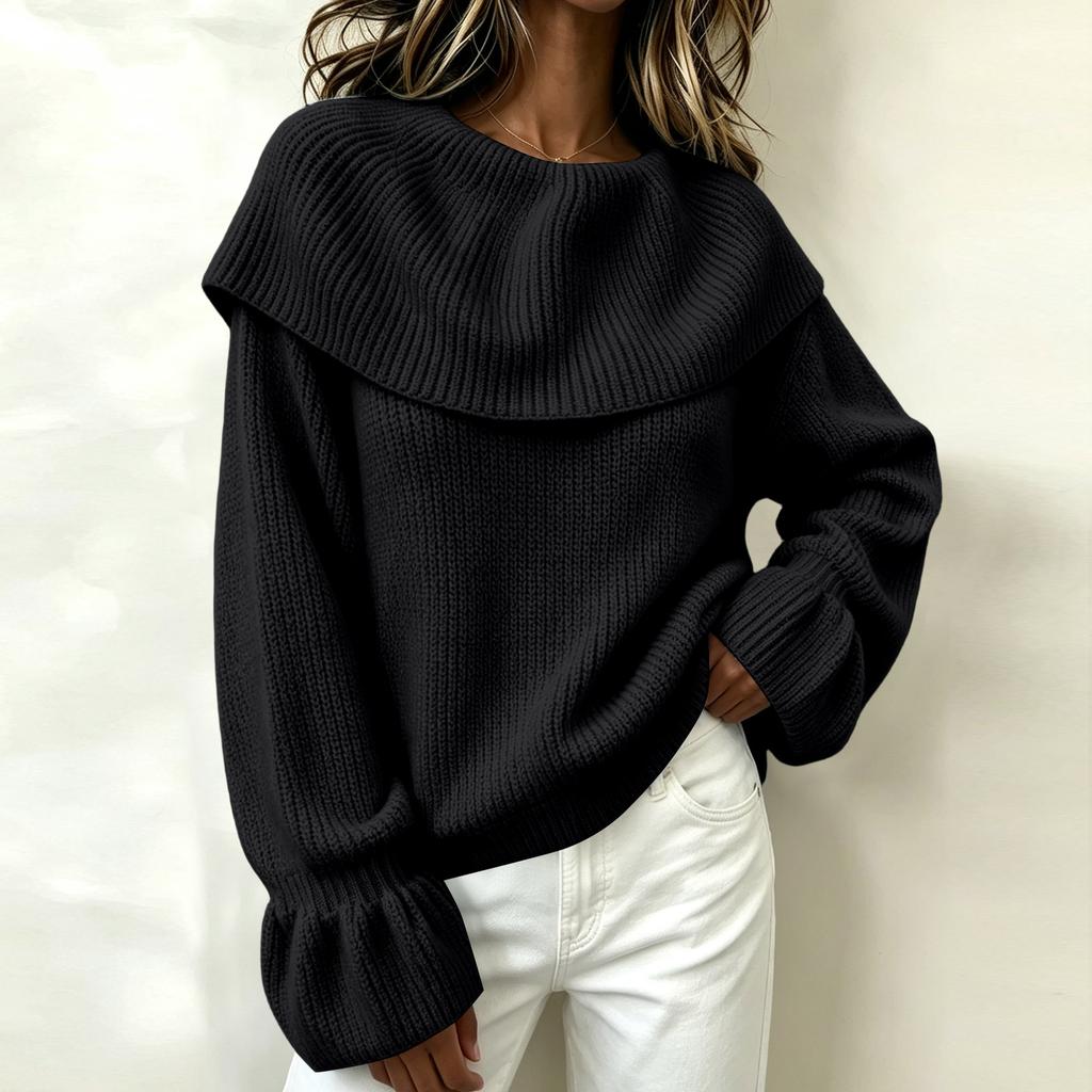 Women's Casual Ruffle Long Sleeve Pullover Sweater Top, Loose Fit for Everyday Wear