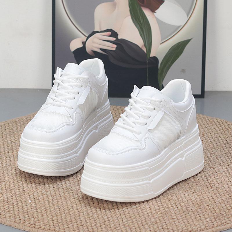 Fashion 10CM Air Mesh Chunky Sneaker Genuine Shoes Mules Shoes Summer Platform Wedge Women Women Microfiber Leather Slippers Slides