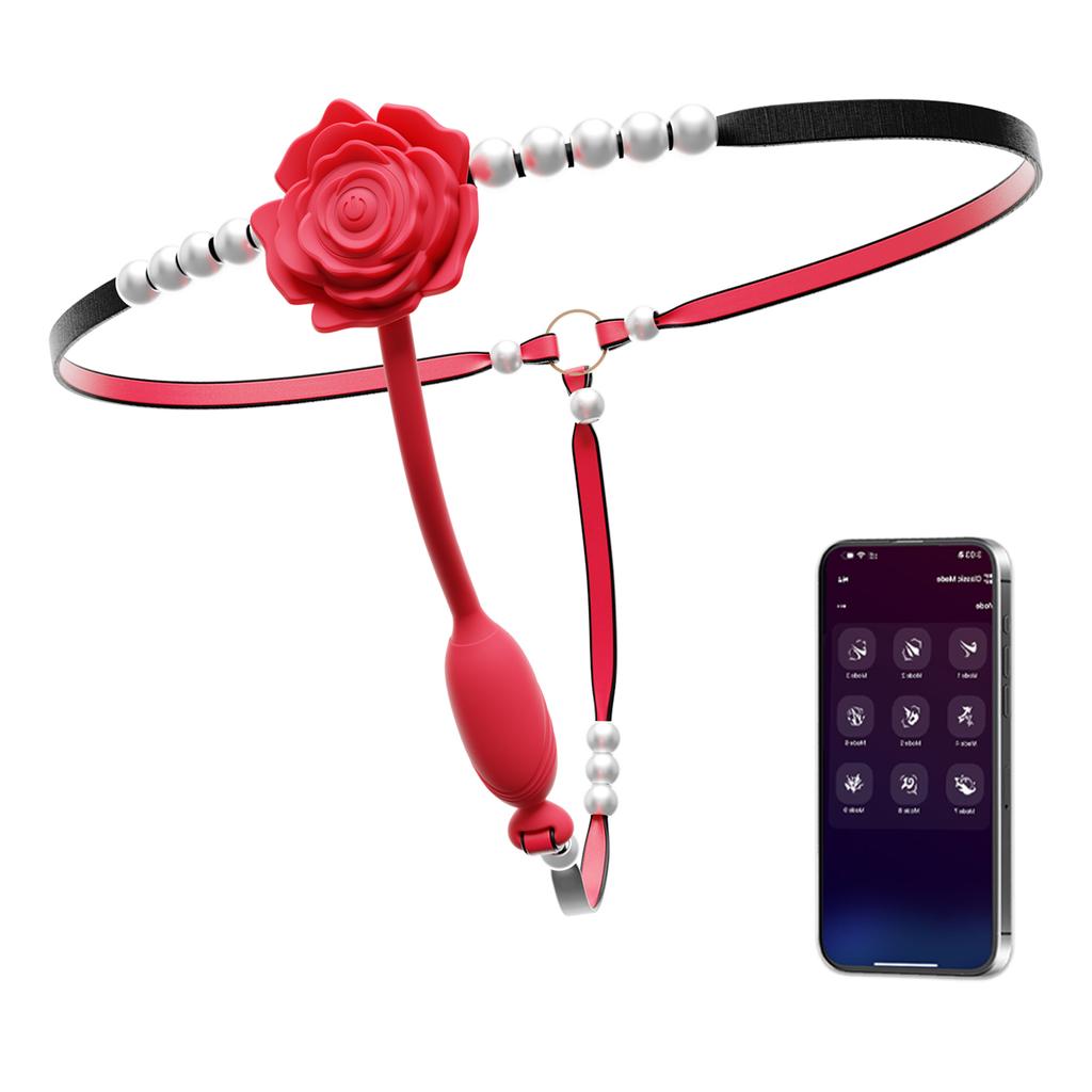 3 In 1 Rose Pearl Wearable Thong Vibrator with App 9 Vibration Modes for G-Spot & Clitoral Stimulation Adult Toy for Women BDSM Female Adult Products
