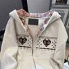 Womens Oversized Hooded Cardigan Sweater Korean Chic Plaid Print Lightweight Cotton Blend Long Sleeve Open Front Top