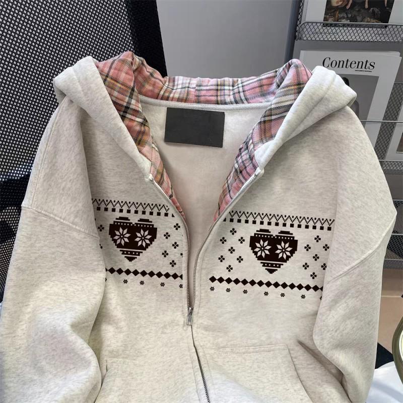 Womens Oversized Hooded Cardigan Sweater Korean Chic Plaid Print Lightweight Cotton Blend Long Sleeve Open Front Top