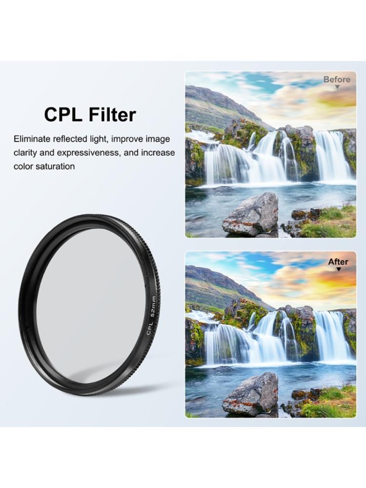 52mm CPL + UV Lens Filter with Adapter Ring for  HERO10 Black Lens Filter Camera Lens Filter Kit
