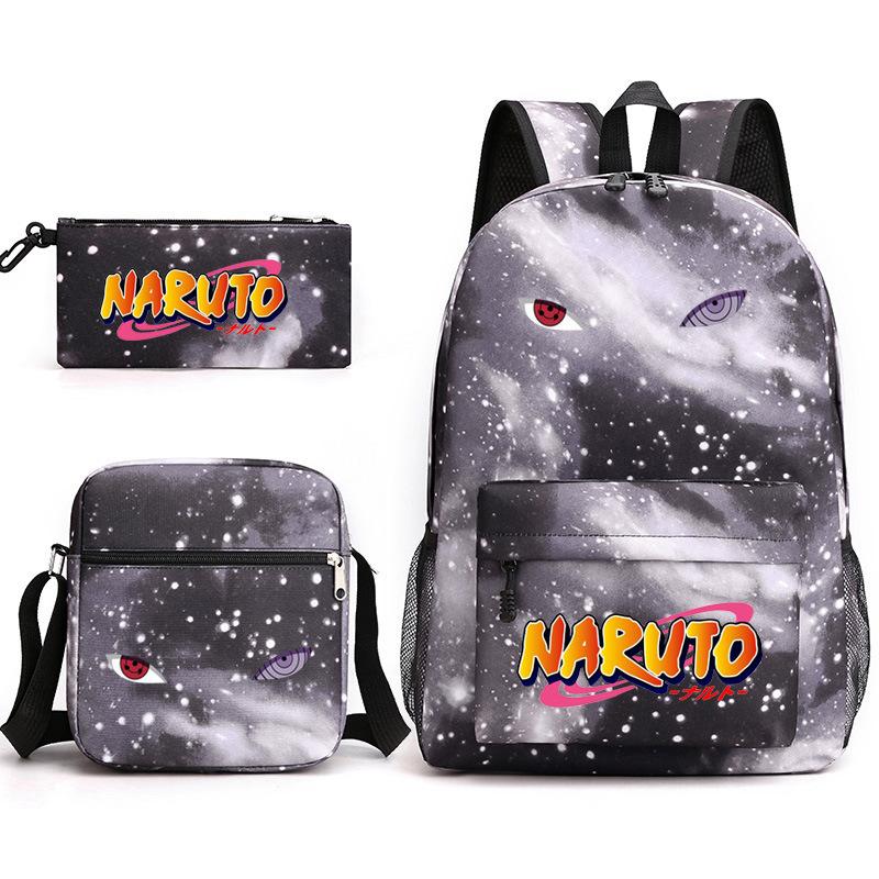 Naruto Starry Sky School Bag Three-Piece Shoulder Bag Pencil Case Anime Cartoon Backpack Male
