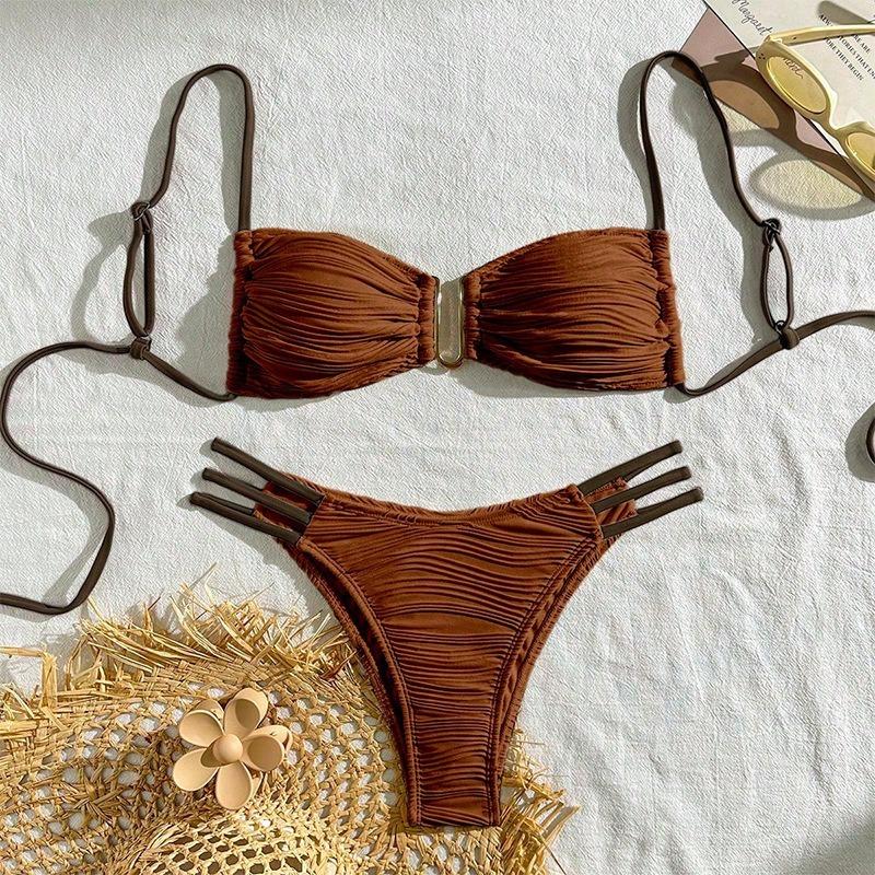 Women S Color Block Sexy Lace Up Bikini Set Beach Swimwear