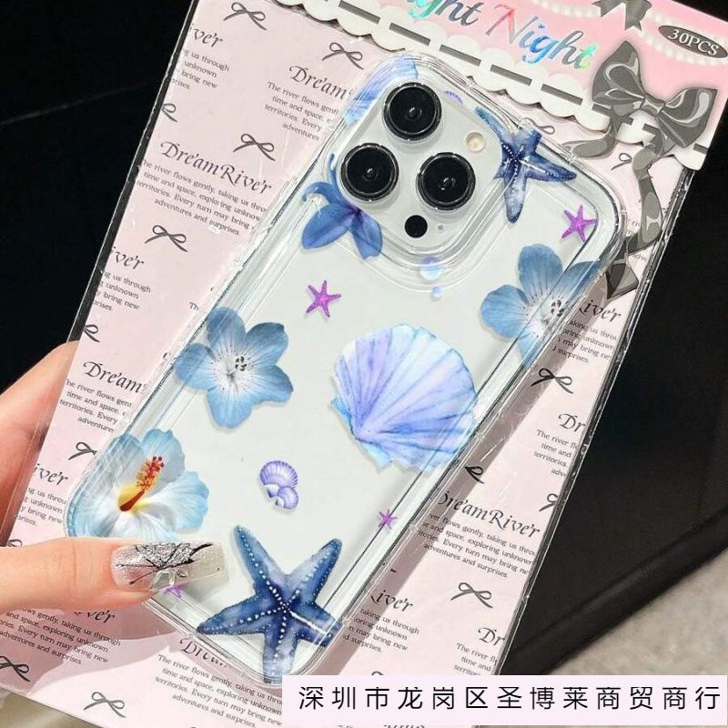 Blue Shell Starfish Flower for iPhone16promax Apple 15 Mobile Phone Case 14 Transparent 13 Airbag 12 Burst 11