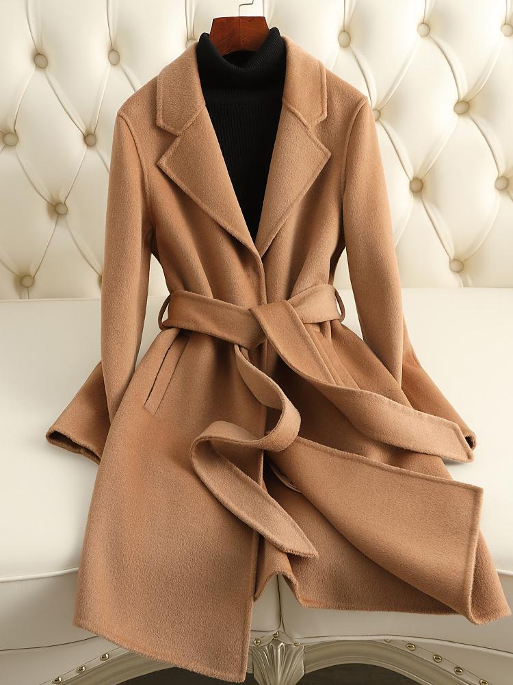 2024 Autumn/Winter Double-Faced Cashmere Women's Mid-Length Slim Wool Coat for Petites