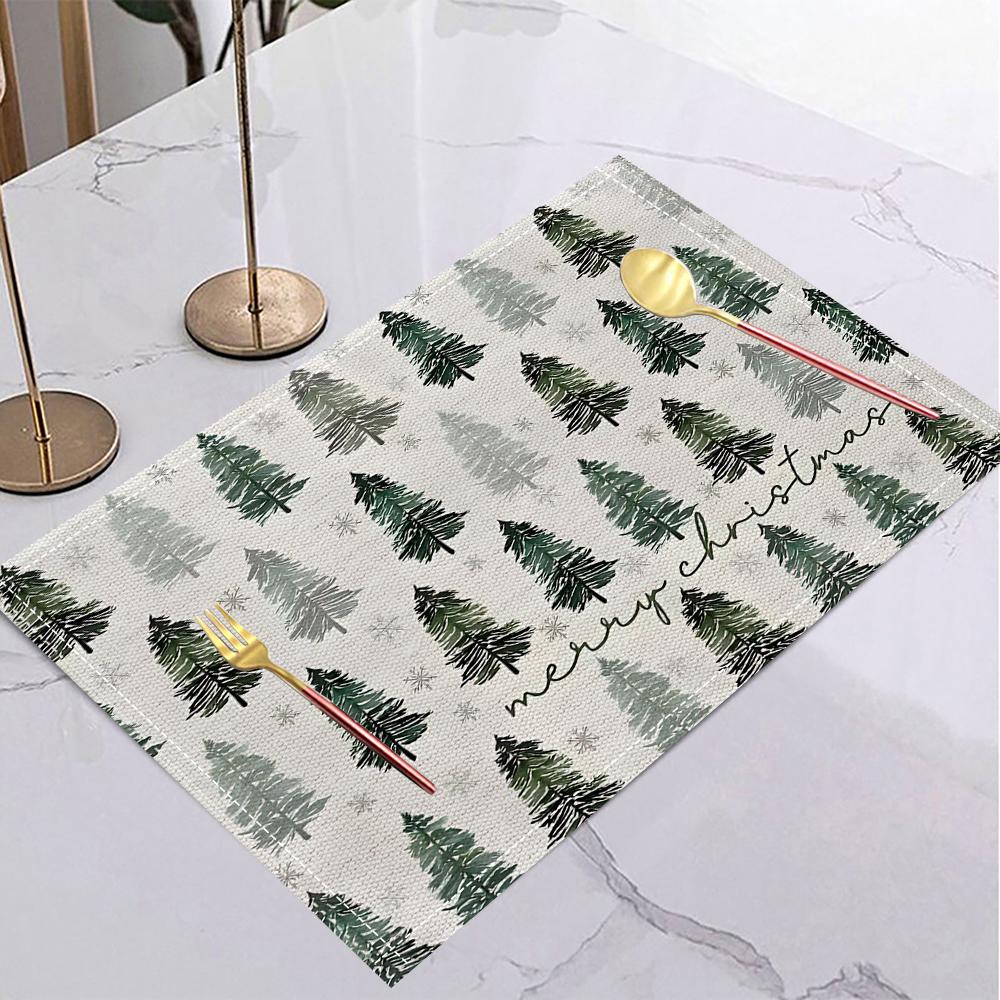 4/6/8PCS Christmas Tree Placemats Linen Non Slip Table Mats Rectangular Non Slip Dining Table for Kitchen Home Decor Essentials
