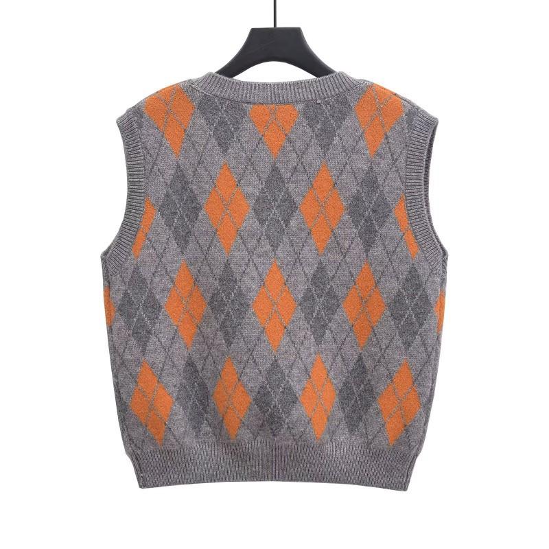 Winter Fashion Loose V-Neck Check Contrast Knit Vest Women