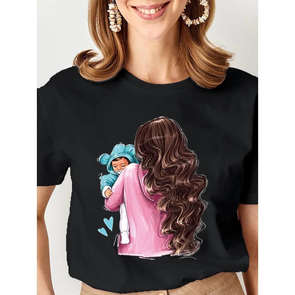 Women Cartoon Super Mom Life Momlife Mama Mother Summer Print T-shirts Top T Shirt Ladies Woman Graphic Female Black Tee T-Shirt