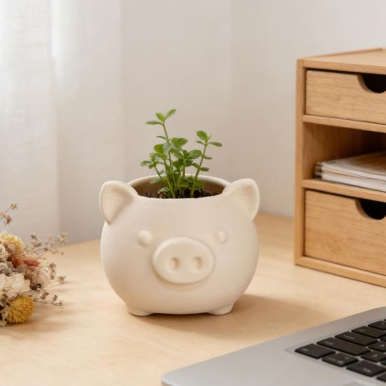 3D Printed Cute Pig Planter Cartoon Animal Shaped Cactus Flower Pot with Drainage Hole for Home Office Desk Decor