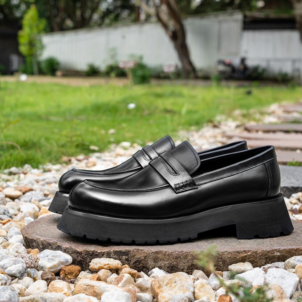 New trendy shoes big head platform leather casual leather shoes men's loafers men's shoes heightening shoes