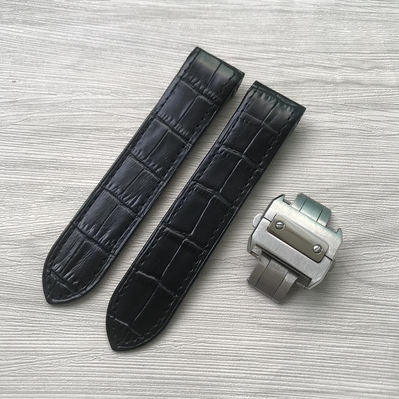 20mm 23mm preto marrom azul branco vermelho branco rosa couro genuíno wacth cinta masculino feminino para cartier santos100 pulseira pulseira