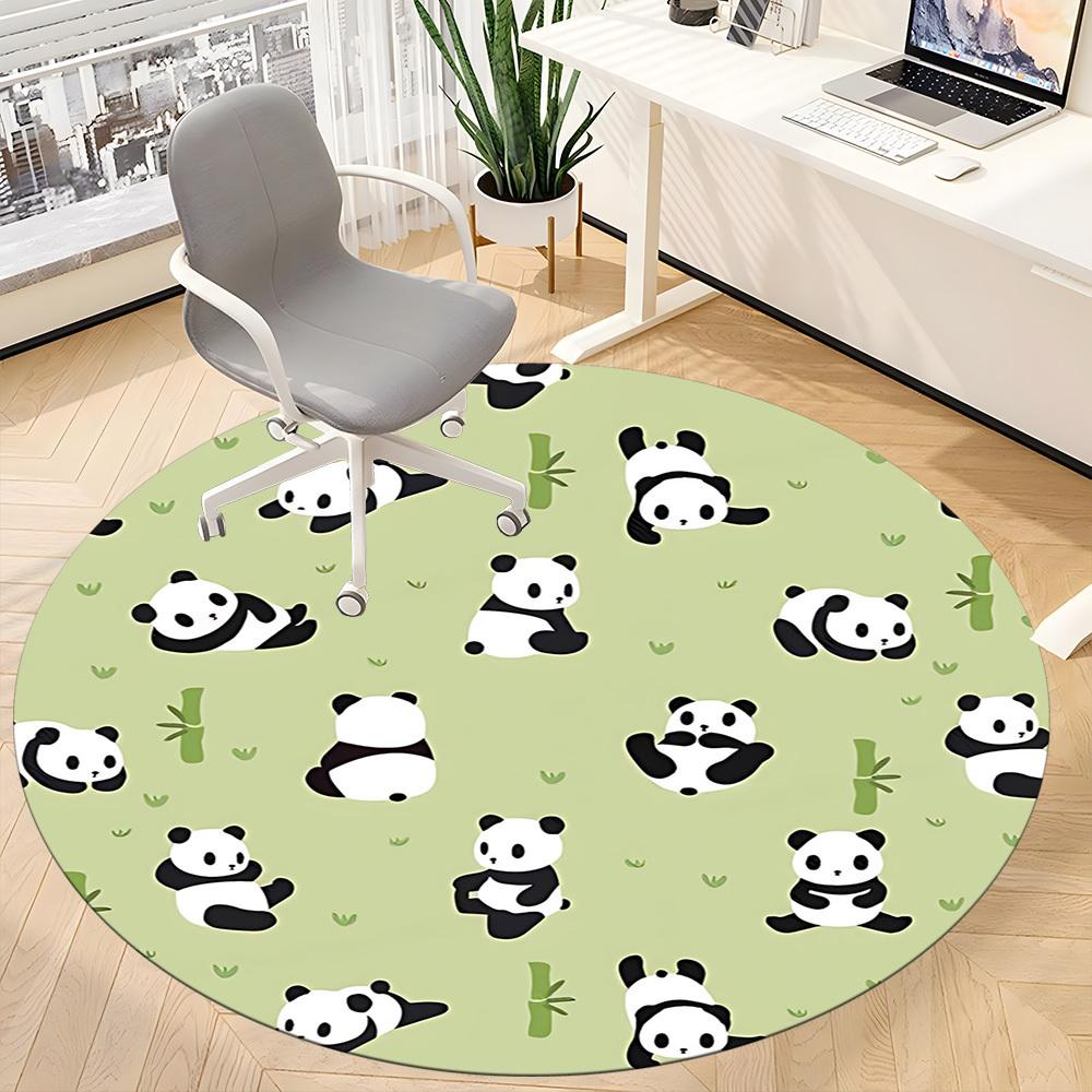 1 szt. Okrągły dywanik biurowy z pandą i bambusem, Mata odpowiednia do biura, Pod krzesła biurowe, Sypialnia, Salon, Wystrój domu, Dekoracja pokoju
