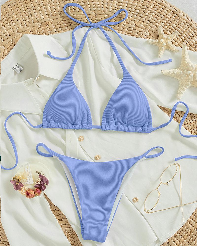Euro-American Lace-Up Halter Triangle Bikini Set - Sexy Beach Swimsuit