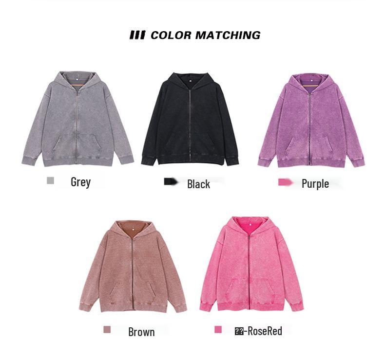 Unisex 400g Vintage Washed Zipper Hoodie - Retro Oversized Sweatshirt Jacket