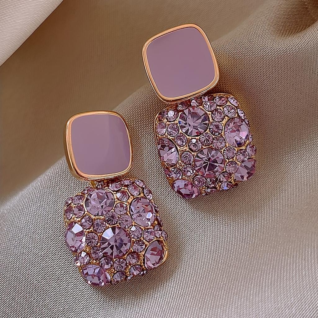1 Paar Japanisch Koreanische Quadratische Hängeohrringe, Künstliches Glas Inlay-Anhänger, Funkelnder Modeschmuck für Damen Party Täglich Geschenk
