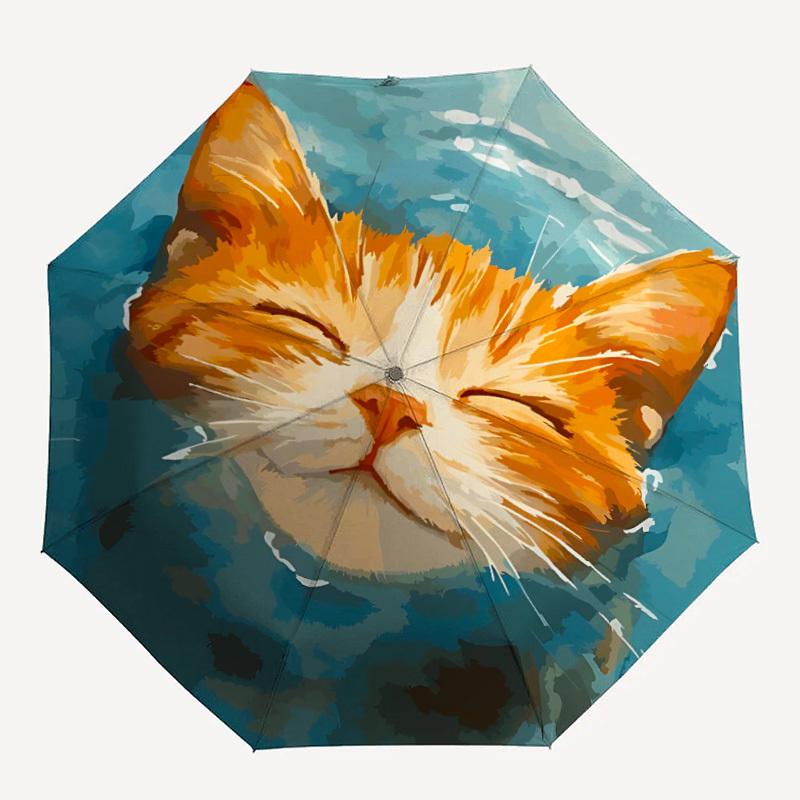 

1PC Cat Swimming Automatic Folding Umbrella, Portable & Foldable Design with 8 Ribs, Casual Outdoor Accessory, Umbrella for Windproof59