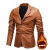 Mens PU Leather Jacket With Notched Lapel Casual Slim Fit Blazer Style Outerwear