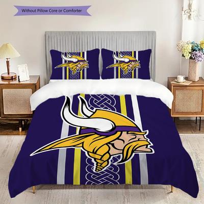 Ropa de cama con patrón de Minnesota Vikings Juego de colcha Funda de colcha Funda de almohada Decoración del hogar Regalo de cumpleaños (1 * funda nórdica + 2 * fundas de almohada, sin núcleo)