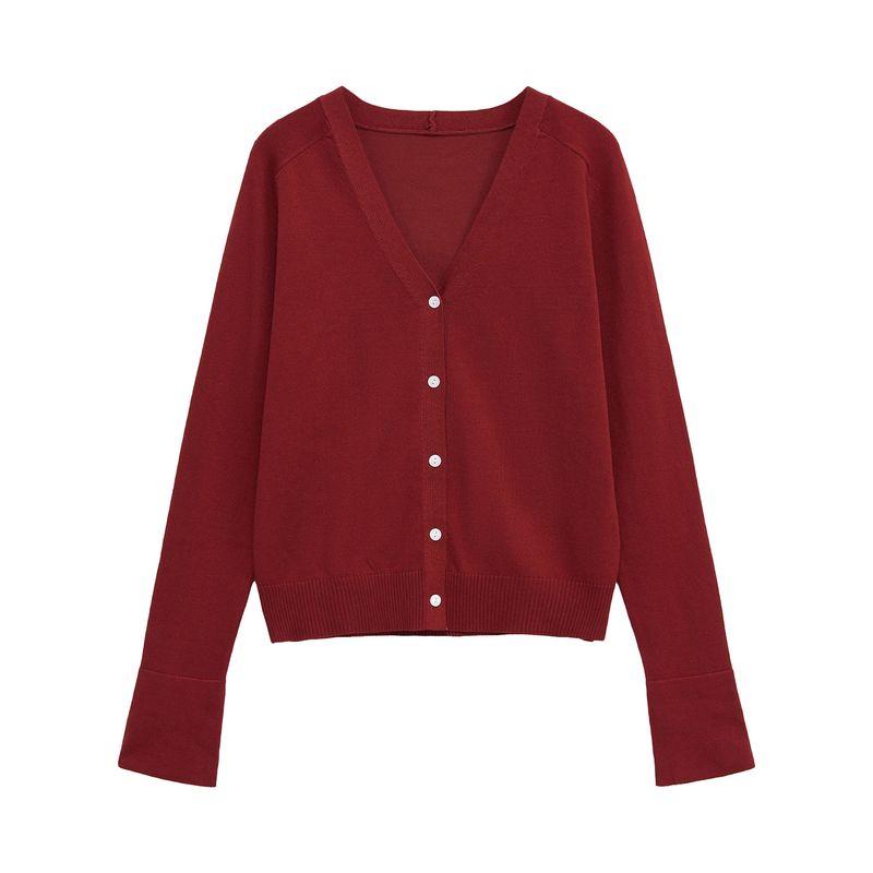 Zaprha 2025 Summer New Single Row Multi-Buckle Decoration Long sleeve V-neck Fine Needle Knit cardigan Outerwear 9598088