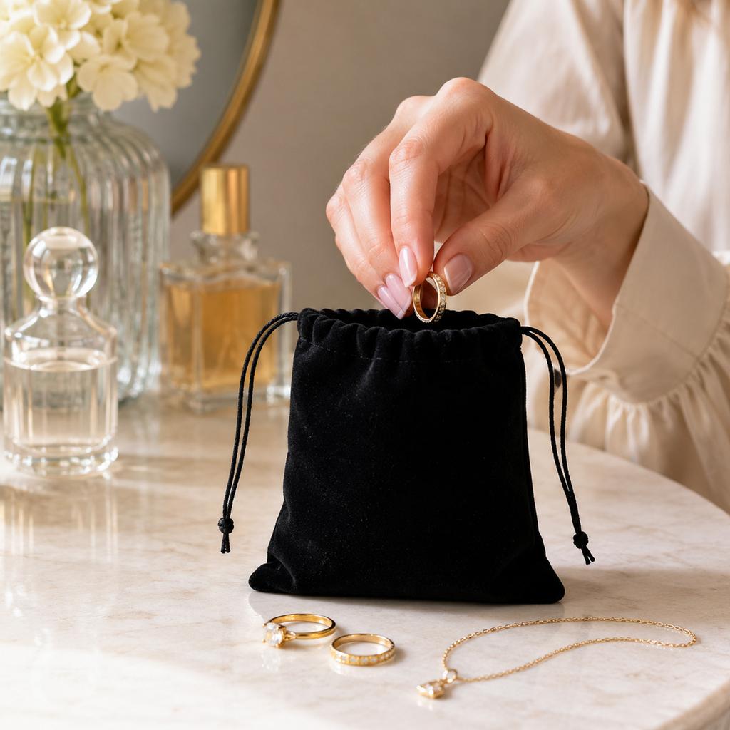 Bolsa de Terciopelo con Cordón Bolsa de Tela Suave Organizador de Almacenamiento para Joyería Accesorios Artículos Pequeños con Cierre Seguro Adecuado para Viajes y Uso en Casa
