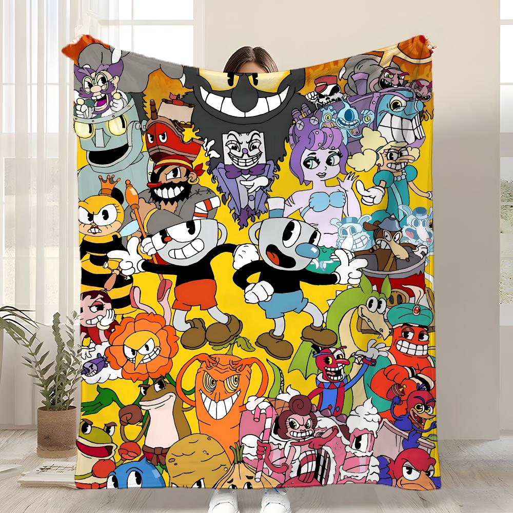 Klassisch Niedlich Spiel C-Cuphead Wurf Kinderfreundliche Flanell-Wurfdecke Weich Warm Antistatisch Waschbar Ganzjahres