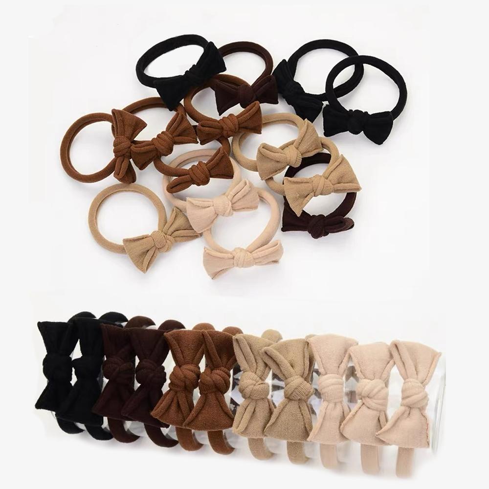 10PCS Brown/Black/White Bow Knot Hair Bands For Women 5 Girls Ponytail Holder Hair Ties Hiar Accessories