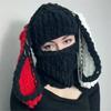 Knitting Balaclava Cap for Women Adult Rabbit Ear Beanie Hat Handmade Face Cover Hat Crochet Hooded Hat for Outdoor Ski