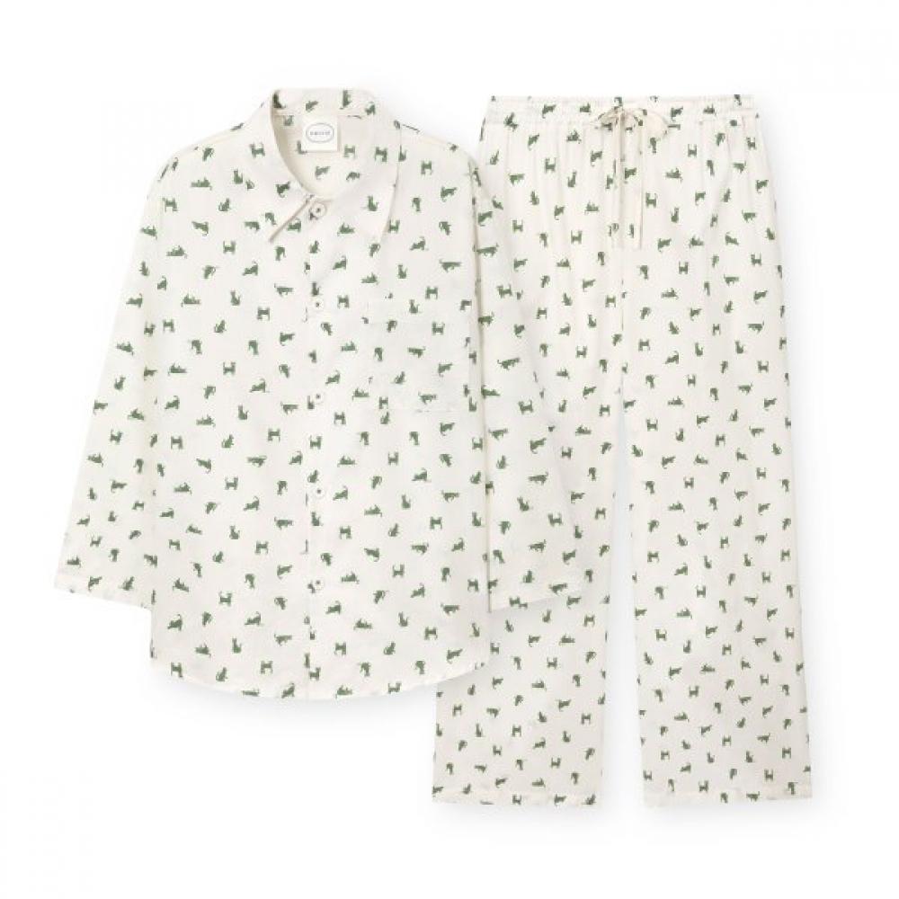Orcite Unisex Long Sleeve Pajama Set Green Cat H102 L