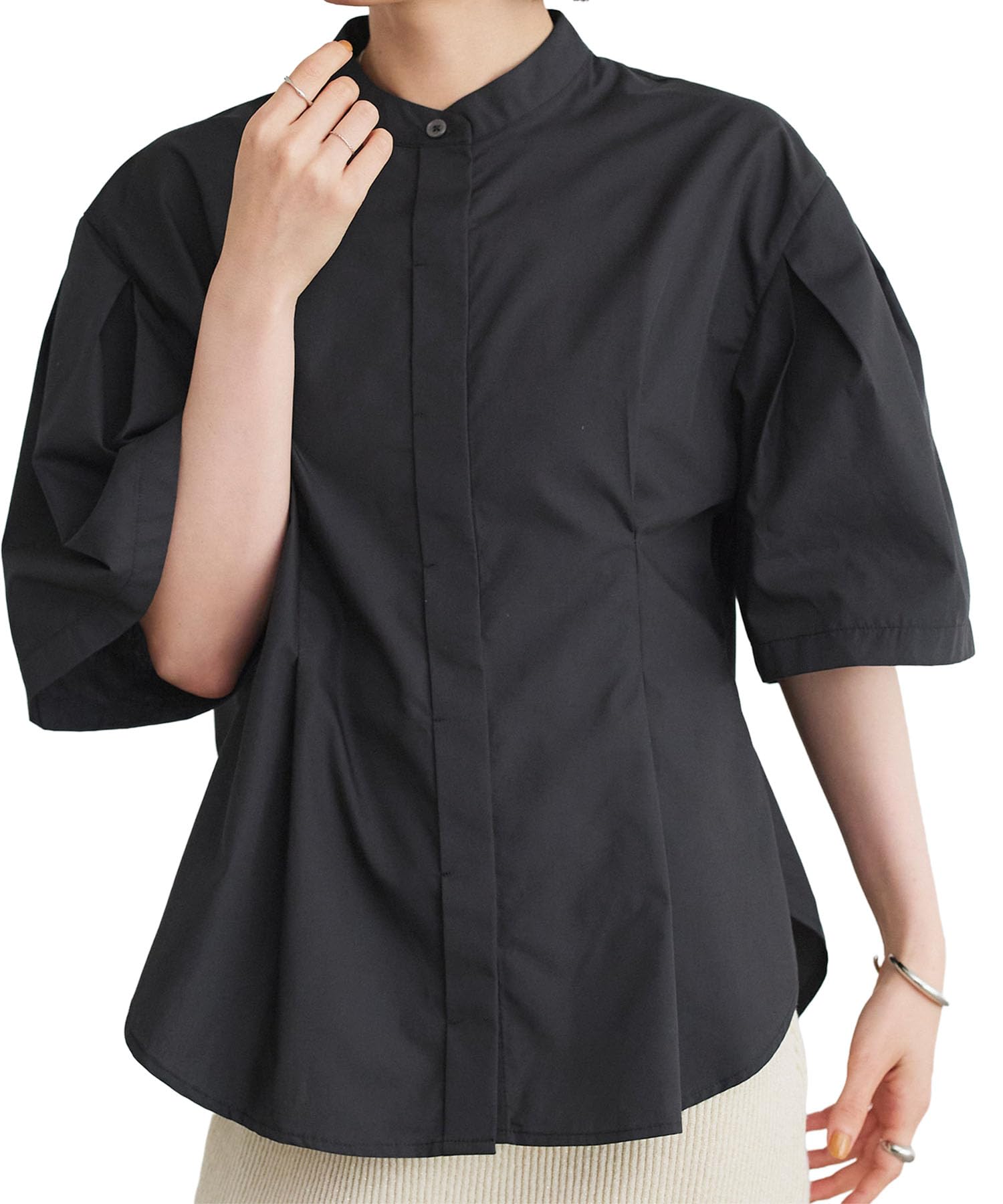 

Titibait Waist Tuck Half Sleeve Shirt ADXP4114 Free Size Black Women s чёрный