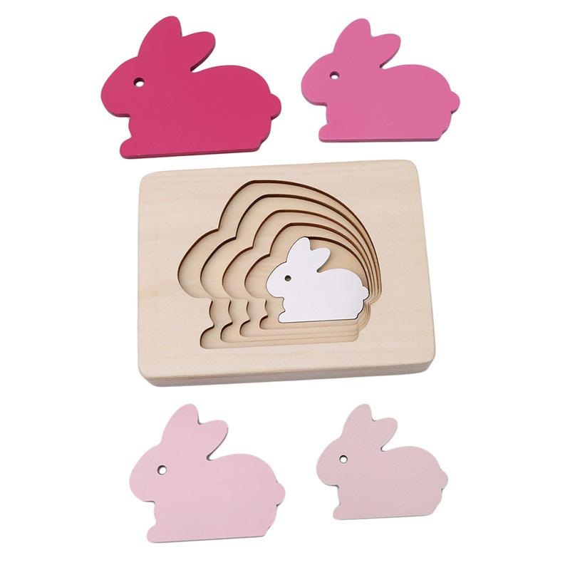 

Montessori Animal Color Gradient 3D Wooden Panel Puzzle Toys Five-Layer Rainbow Gradient Animal Jigsaw Educational Toys For Kids