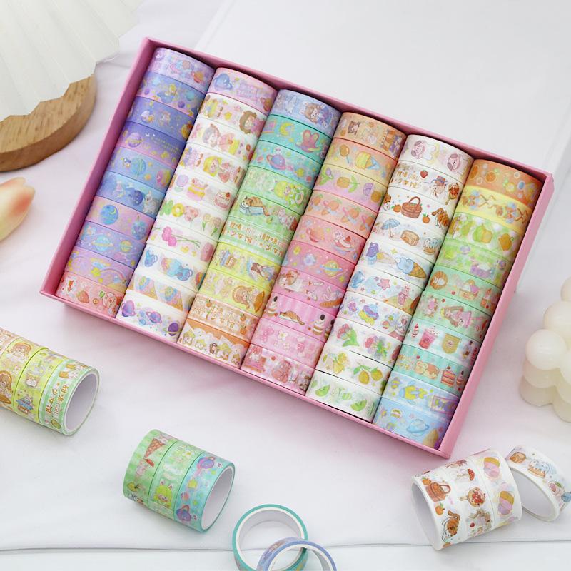 60 Rolls Cartoon Decorative Materials Cute Children's Stationery Handwritten Notebook Tape