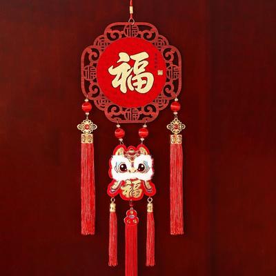 Flocking Chinese Lucky Character Pendants Traditional Creative New Year Fu Character Pendants with Tassel Festive Atmosphere