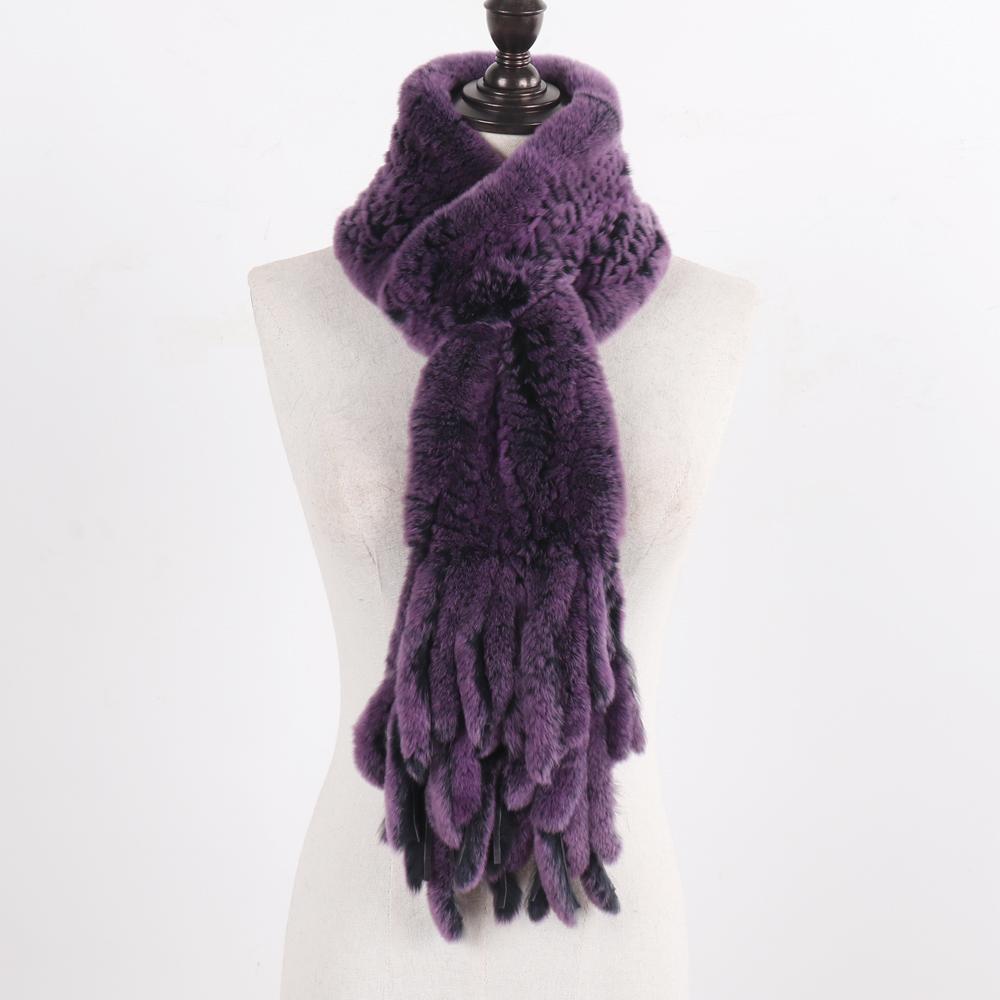 New Lady Knitted Real Rex Rabbit Fur Tassel Scarves Women Winter Warm Natural Rex Rabbit Fur Muffler Thick Knit Real Fur Scarf
