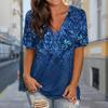 Mode Retro Druck Blusen Kurzarm V-Ausschnitt T-Shirts Lässig