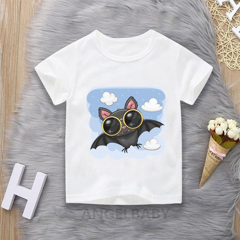 Halloween Bat Pumpkin Boo Cartoon Tshirt Girls Boy Tops Graphic T Shirts Aesthetic Clothes Kids Summer polyester 110