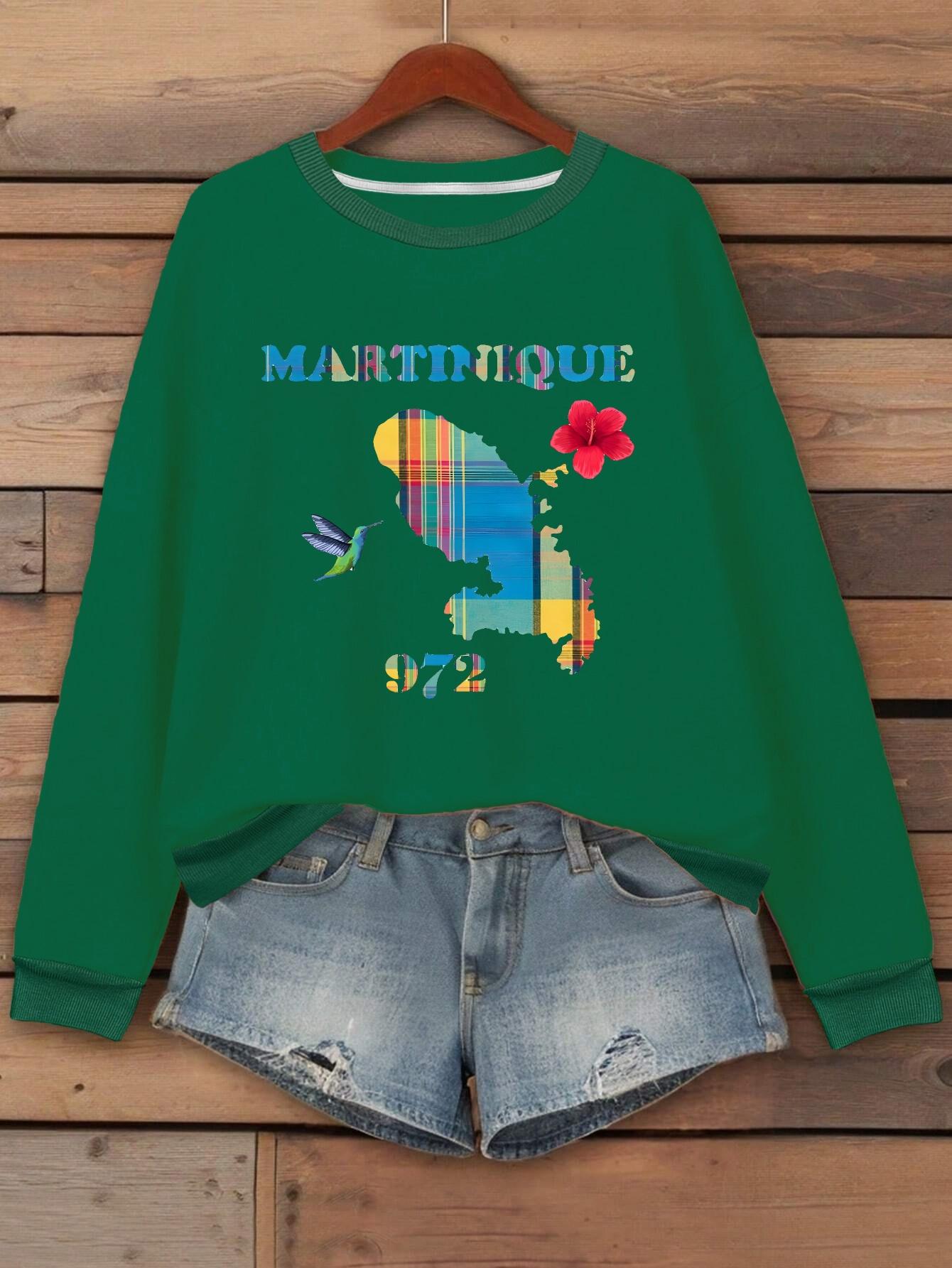

Женские свитшоты с картой Мартиники и клетчатым узором S зелёный