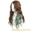 Forehead Lace Style Synthetic Long Curly Wig Ladies Wig Highlights Green Long Wavy Curly Wig Suitable for Holiday Daily Wear