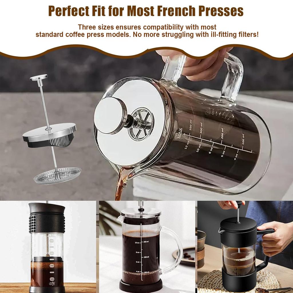 Leeseph 2 Pack French Press Replacement Filter Screen, Coffee French Press Filters Stainless Steel Reusable Mesh Filter