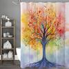 Colorful Tree Abstract Art Oil Painting Shower Curtain, Cute Natural Art Bathroom Decorative Shower Curtain, Waterproof Shower C